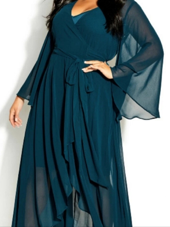 City Chic Dresses & Skirts - City Chic Teal Wrap Maxi Dress with Sheer Bell Sleeves